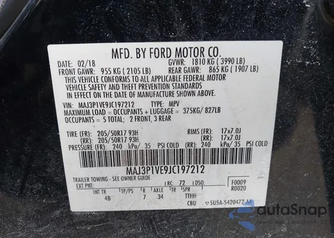 2018 Ford Ecosport Titanium z USA, uszkodzony, nr VIN MAJ3P1VE9JC197212